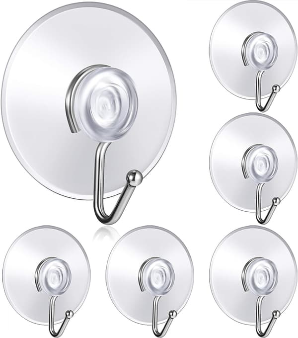 40mm Transparent Suction Cup Hooks for Kitchen and Bathroom, Waterproof Drill-Free Suction Hooks, 6 Pieces