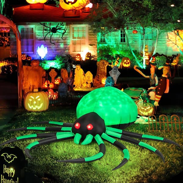 Oppblåsbar Halloween-edderkopp, roterende LED-lys, 200 cm