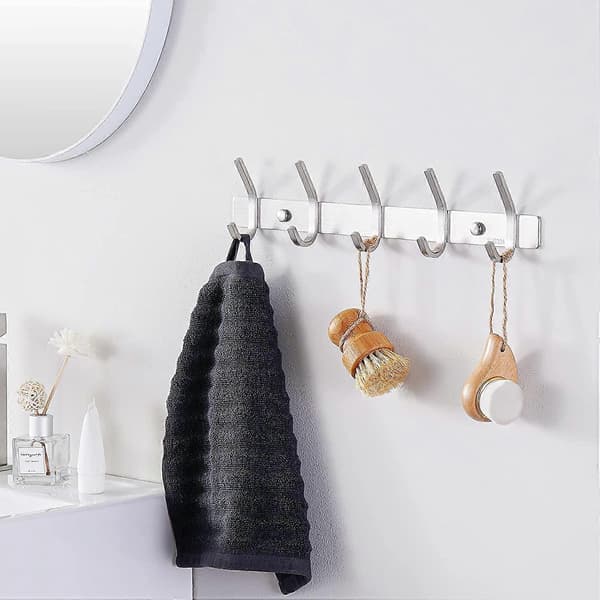 Wall Mounted Coat Rack with 5 Hooks, Bathroom Towel Hanger, Stainless Steel SUS304, Brushed Wall Hook