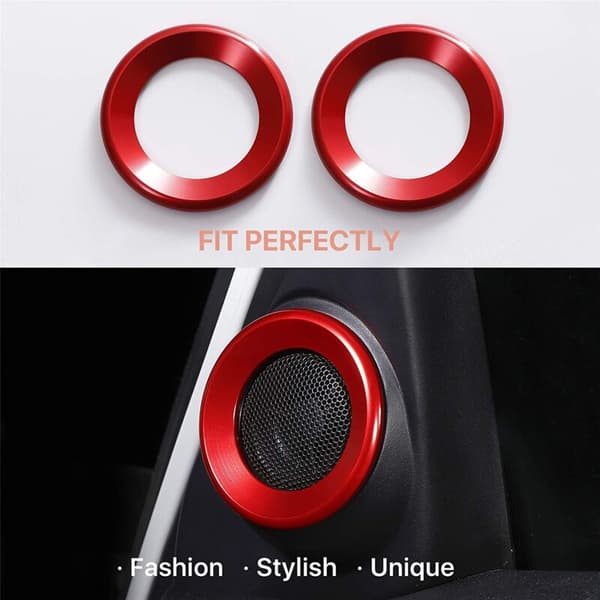 Trim Center Cap Wheel for 2016-2021 Door AC Button Cover Audio Speaker and Engine Start Switch Ring Red