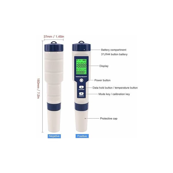 PH-mätare 5 i 1 PH/TDS/EC/ORP/Temperatur Vattenkvalitetsmonitor Testare för simbassäng Hydroponics Dricksvatten Akvarier