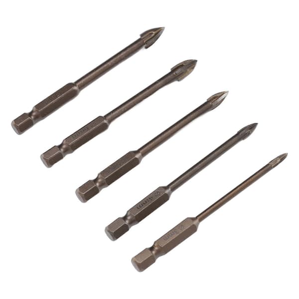 5pcs Carbide Tipped Drill Glass Ceramic Hole Saw Drill Multifunctional Hole Saw Tool with Triangular Handle