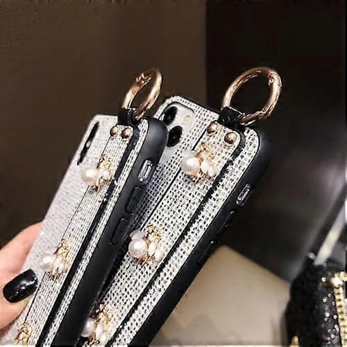 Kompatibel med iPhone 16 Pro Max Bling Stativholder Deksel Luksus Håndstropp Glitter Sparkle Diamant Bie Håndleddsfeste for Kvinner Jenter Støtsikker Beskyttelse