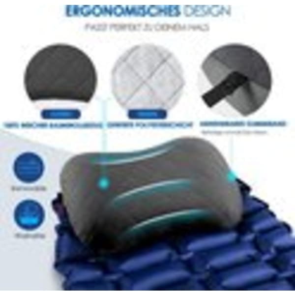 Inflatable camping and travel pillow with removable pillowcase, ergonomic neck pillow (gray)