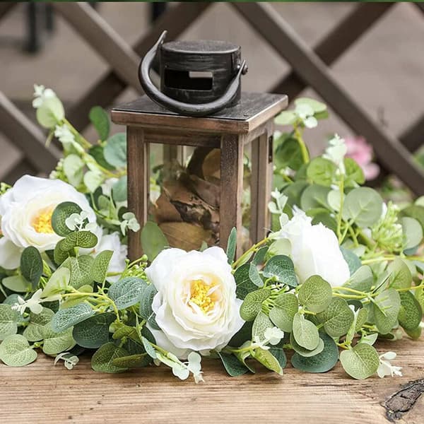 Sett med 2 eukalyptusgirlander med champagne rose, bulk girlander, kunstige silkeblomster (C)