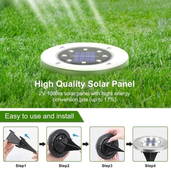 8-Pack Solar Ground Lights, 16 LED, Waterproof IP65, White Light 6000K, Garden Lighting