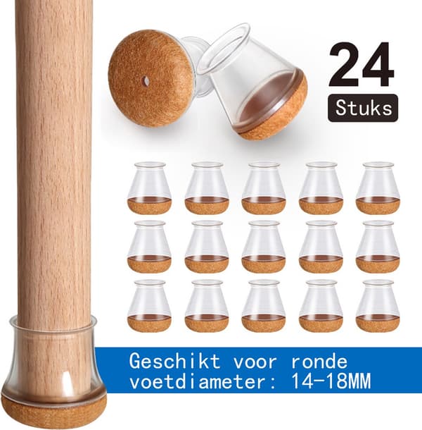 Stolsbensskydd, 24 delar, silikonfiltdynor, transparent, storlek S (passar 14-18 mm)