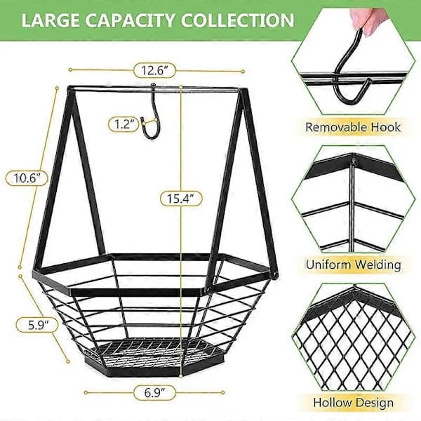 Fruit Basket for Kitchen Countertop Storage Banana Hanger Stand Bowl Handle Bread Basket Removable D