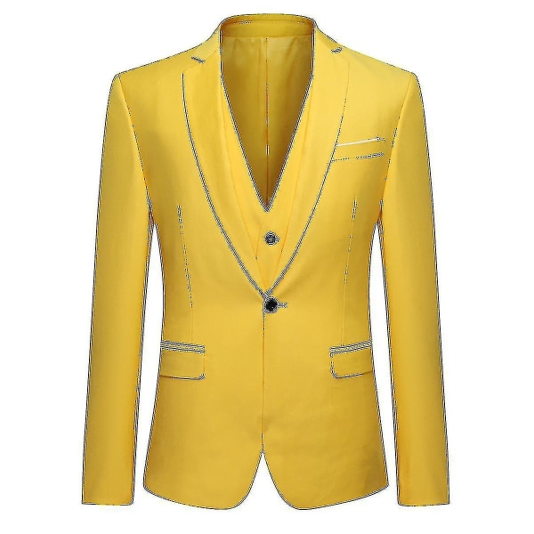 Herredragt Business Casual 3-delt jakkesæt blazerbukser Vest 9 farver Z Hotsælgende varer Yellow XL