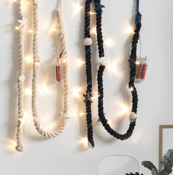LED Christmas Tree Light String Sea Breeze Shells Cotton Rope Decoration Lantern Bedroom Dining Room Light Beige