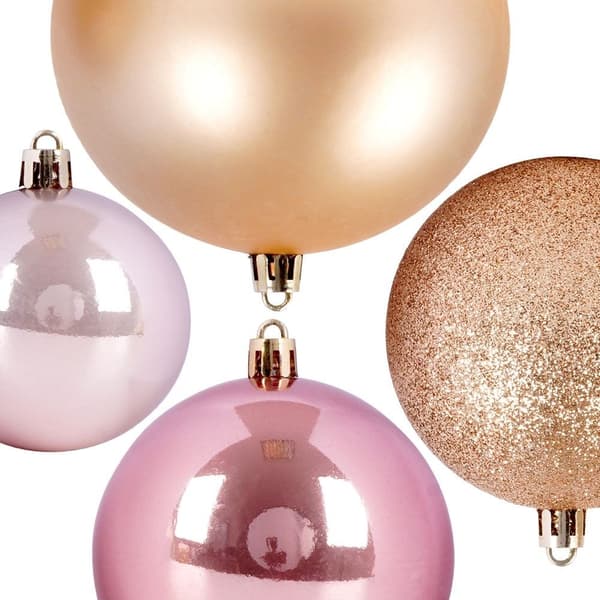 Sæt med 26 brudsikre julekugler i guld og rosa
