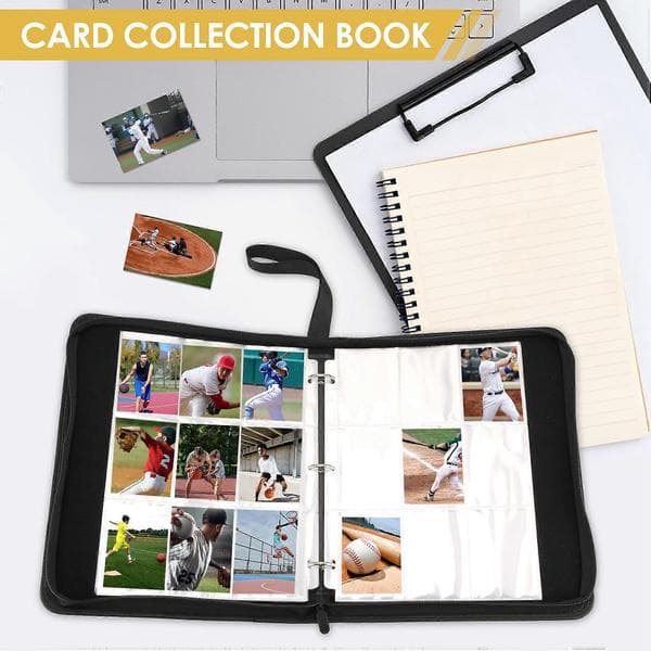 Trading Card Binder, 9-Pocket Card Binder with Zipper, 50 Pages, PU Leather, 3-Ring