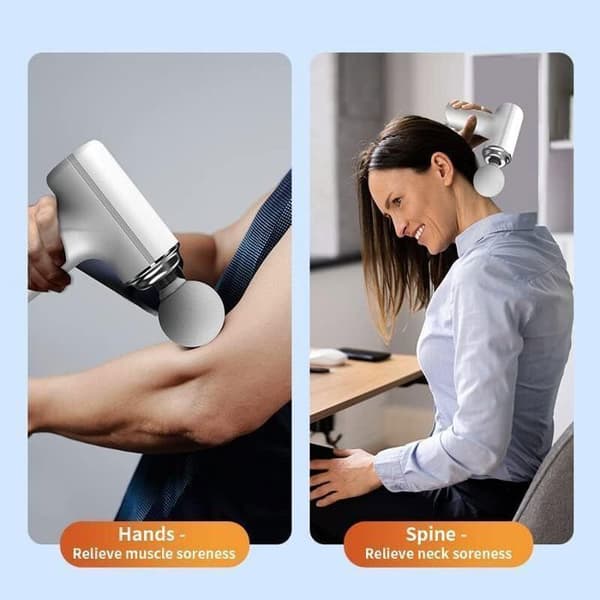 Massagepistol – Mini 6-trins dybdevævsmassager med 4 hoveder (hvid) Noir Noir