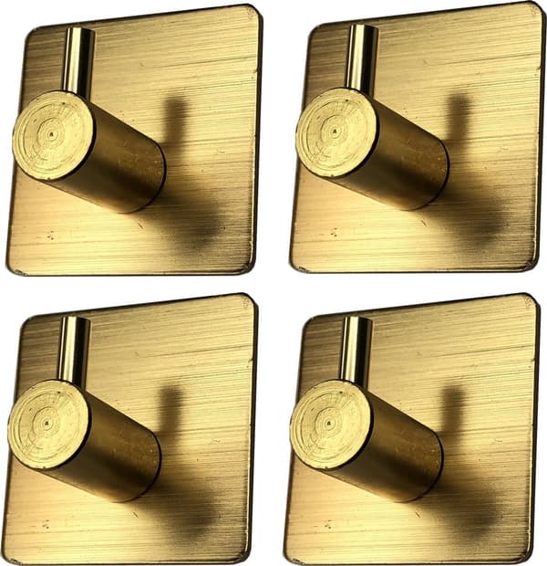 4 Gold Towel and Kitchen Towel Hooks - Max 7 kg, Water-Resistant, Easy Installation