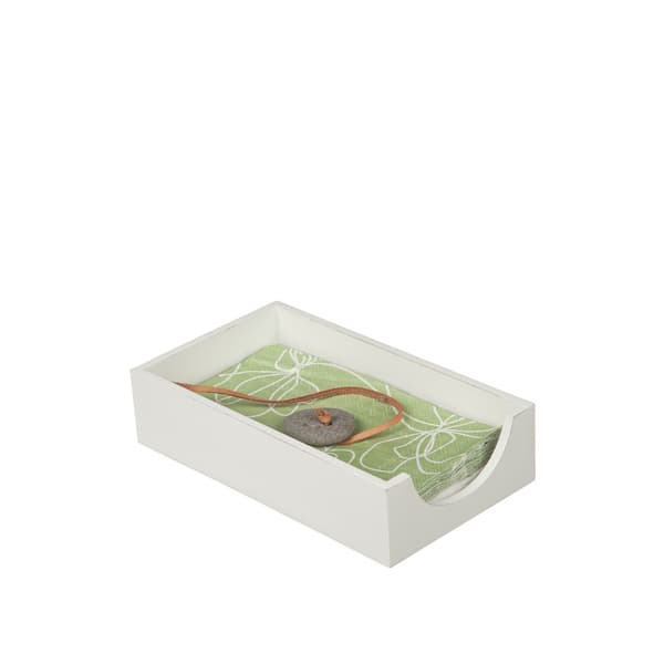 Aflang servietholder i træ med sten – hvid 13×22 cm Vit white