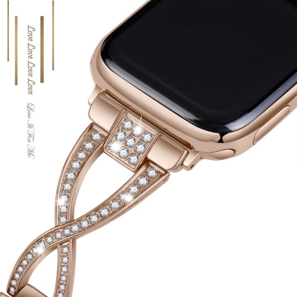 For Apple Watch 38mm 40mm 41mm 42mm 44mm 45mm Series 9 8 7 6 5 4 3 SE Kvinners iwatch Rem Glansende Metall Armbånd Rose Gold 42or44or45MM