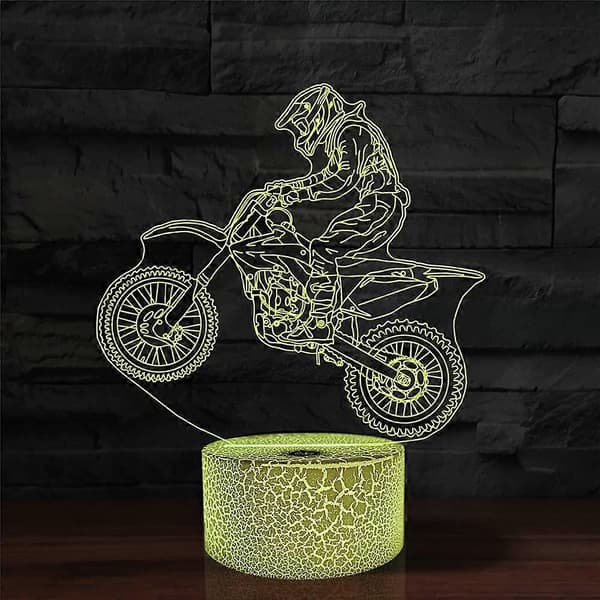 Motocross LED Night Light, 16 Colors Remote Control & Smart Touch Dimmable 3D Illusion Bedside Lamp