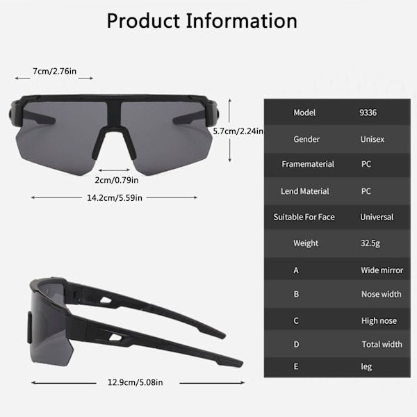 Urheiluaurinkolasit, miesten ja naisten aurinkolasit, polarisoidut aurinkolasit ulkoiluun, MTB-maantiepyöräilyyn, pyöräilyyn, hiihtoon, UV400-suojauksella Black