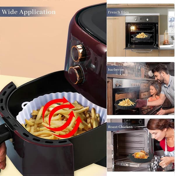 Airfryer-innlegg i silikon, 2 stk, runde, grå, varmebestandige