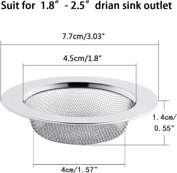 Rustfrit Stål Badeværelse Brusebad Hårfilter Fanger Afløbsdæksel Køkkenvask Prop Si Hulbeskytter 7.5cm 7.5cm