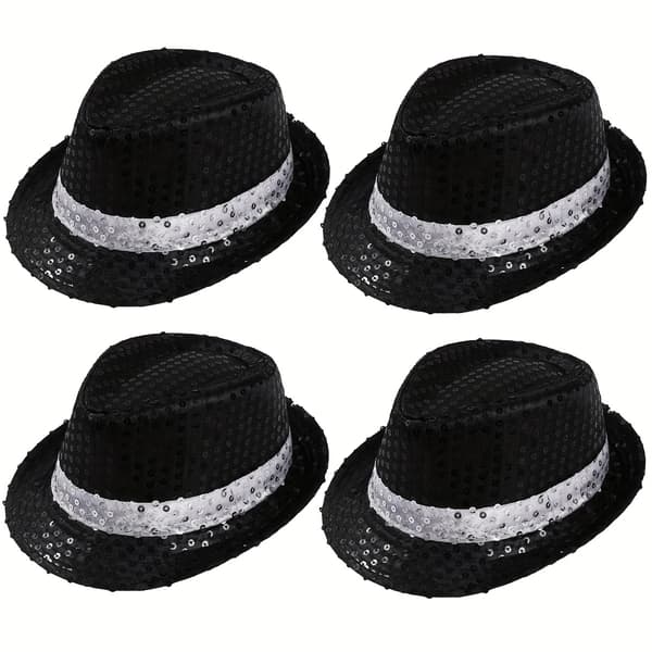4-pak Pailletkasket Unisex Western Dance Jazzhat Glitrende Discohat til Halloween-fester 4 stk. 4Pcs