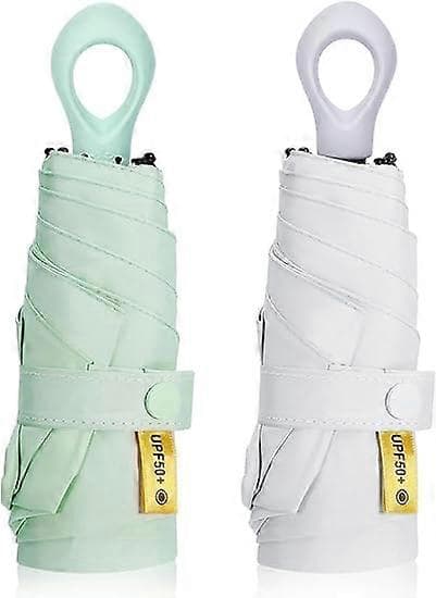 2 stk. Mini Sol Rejse Paraply til Solbeskyttelse UPF 50 UV Ringhåndtag Blokerende Stormsikker Sammenfoldelig Rejse Paraply