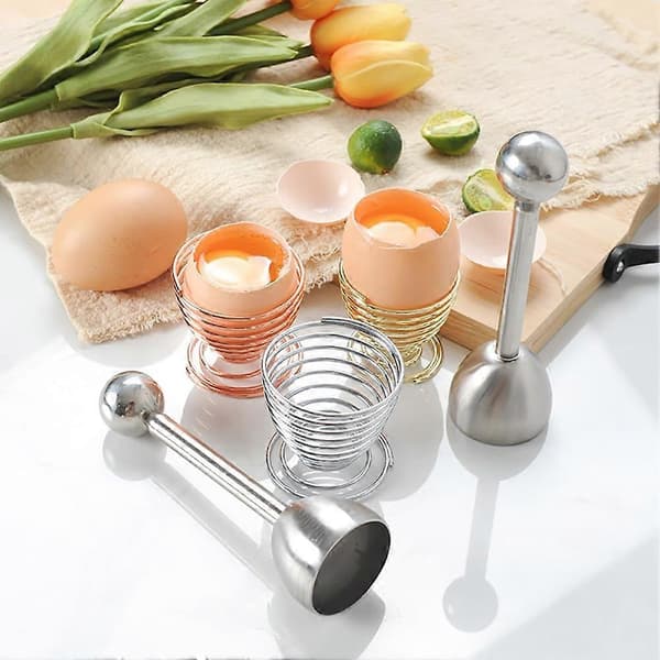 Eggknekker Topper Kutter for Hardkokte Myke Egg Rustfritt Stål Separator Åpner Manuell Fjerner med 1 Eggholder