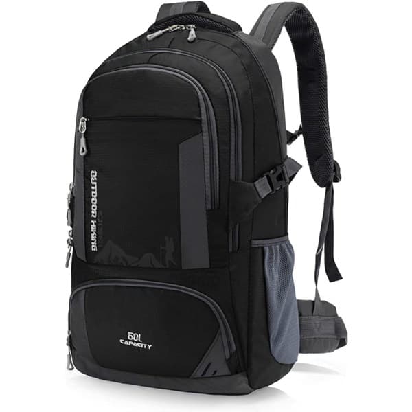 60L Waterproof Hiking Backpack Lightweight Camping Backpack Men Women Durable Daypack (Black, 60L)