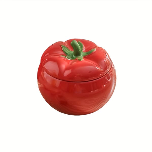 Tomato-shaped ceramic spice jar with lid for salt, sugar, and spices
