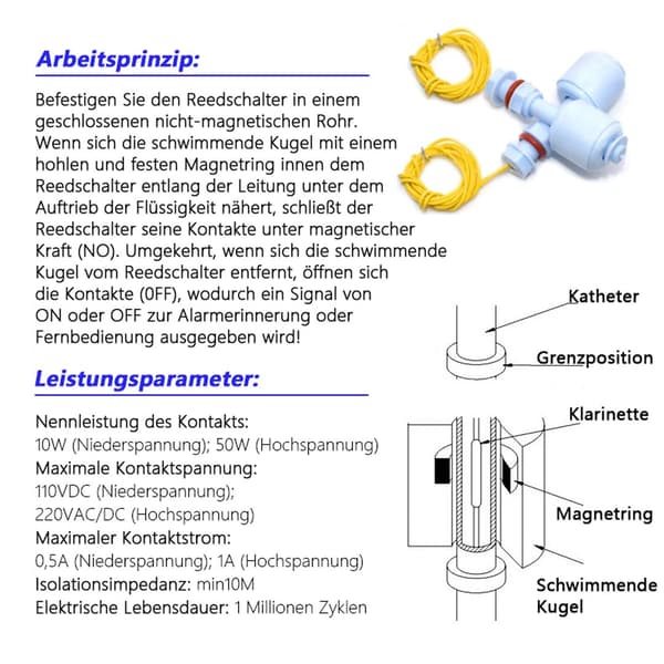 2 stk. Vandstandssensorer Flydekontakt AC 220V/AC DC 24V til hydroponik