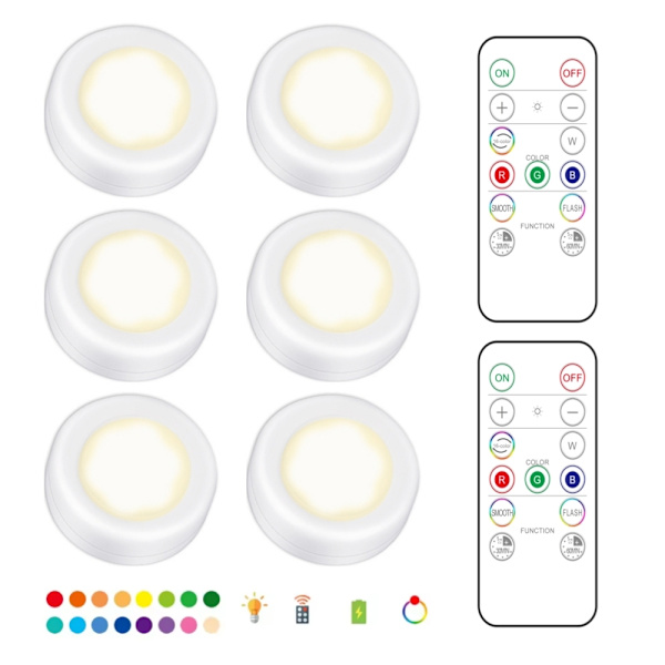 6 Pack LED Spotlights with 2 Remote Controls, RGB Design - Multicolor