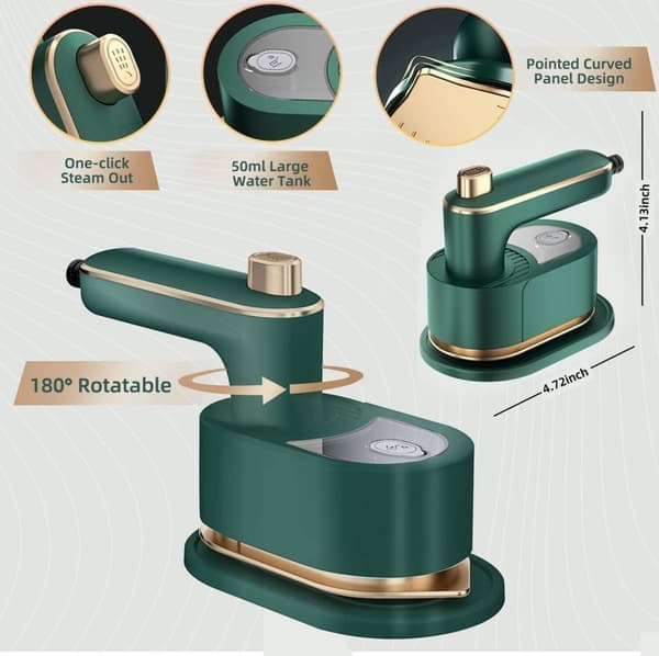 Mini Steam Iron - Portable Handheld Steam Iron - 180° Rotating Handle