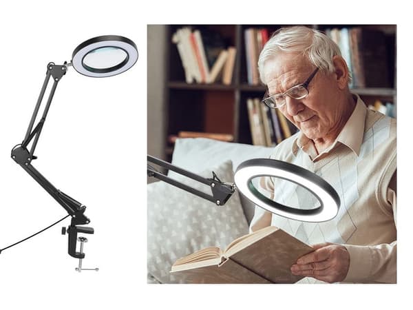 Skrivebordslampe / Forstørrelsesglas med klemme - LED Bordlampe