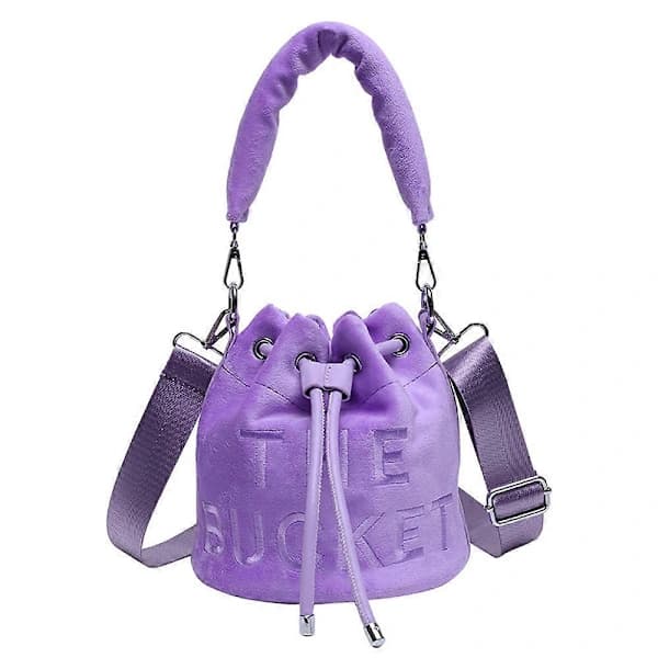 [PL] Hinkväskor för kvinnor, Mini hinkväska Mjuka plysch crossbody-väskor lila