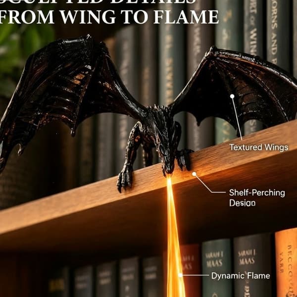 Dragon Bookshelf Corner Light, 3D Printed Fire-Breathing Bookshelf, Gold + Blue Gold + Blue