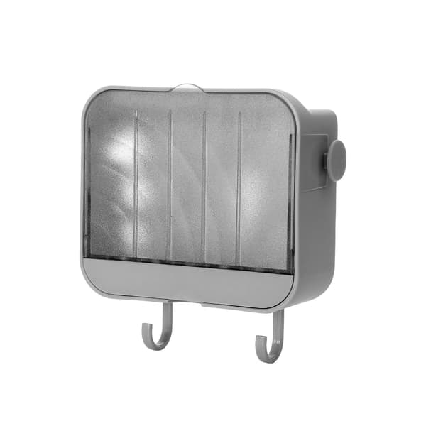 Wall-Mounted Soap Holder with Double Layer and Double Hook Design - Durable PP Soap Storage Box for Bathroom (Grey)