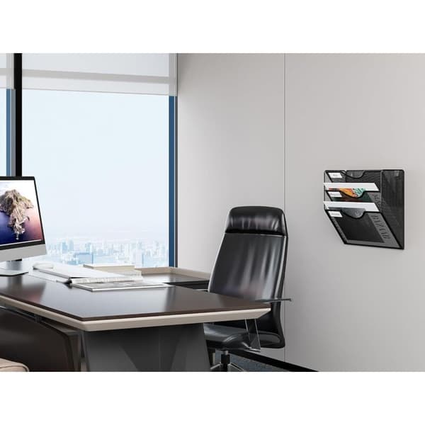 Wall-mounted metal magazine rack with 3 compartments, A4 desk organizer