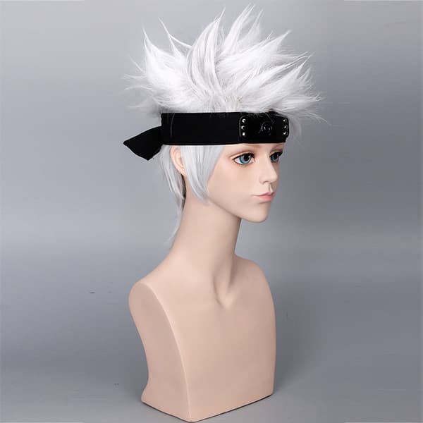 Anime-parykk Kakashi cosplay sølvgrå kort hår