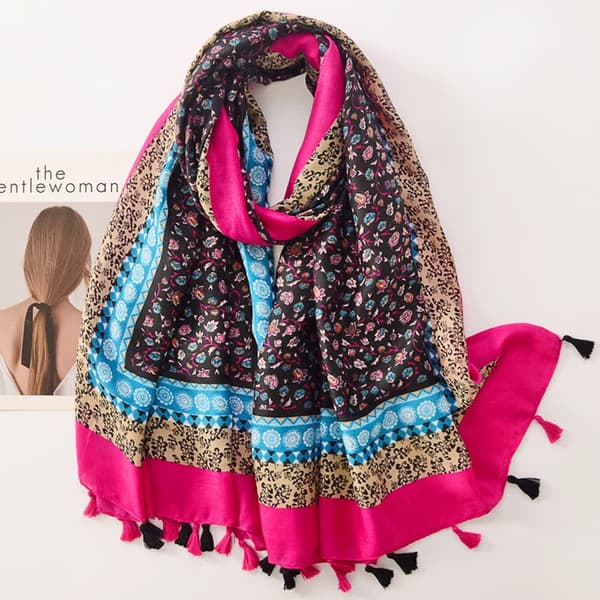 Boho Skjerf Dame Lett Vekt Blomstertrykt Skjerf Mote