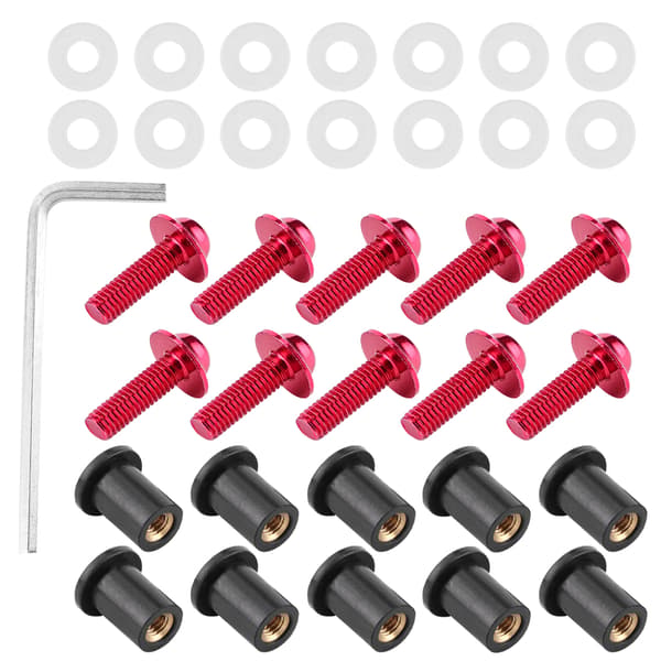 10 pcs Motorcycle Windshield Bolts Nuts Washers Universal Motorcycle Fairing Mounting Kit Red