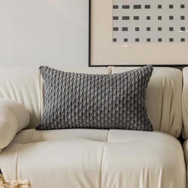 Sammet Kuddfodral Randigt Dekorativt Kuddfodral med Dold Dragkedja, Lämpligt för Hem/Soffa/Sovrum/Bil, 2-pack (30 x 50 cm Grått)