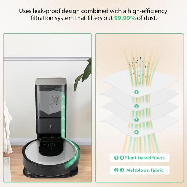 6-pak vakuumposer kompatible med iRobot Roomba i7+, i3+, i4+, j7+, j9+, s9+, Clean Base Auto-Empty