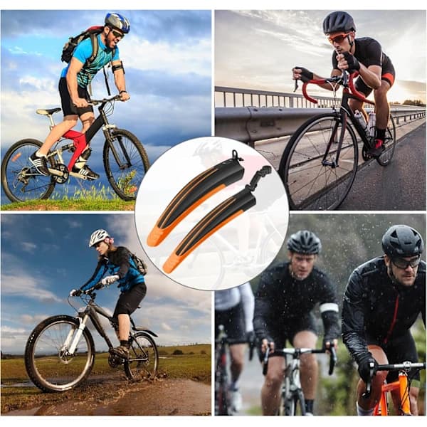 Adjustable PVC Front Rear Mudguard Set for Mountain Road Touring Bikes 20 to 26 Inch Orange orange