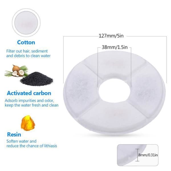 ®RisingFF Vattenfontänfilter 6-pack - Aktivt kol - Harts - Kvalitetsbomull