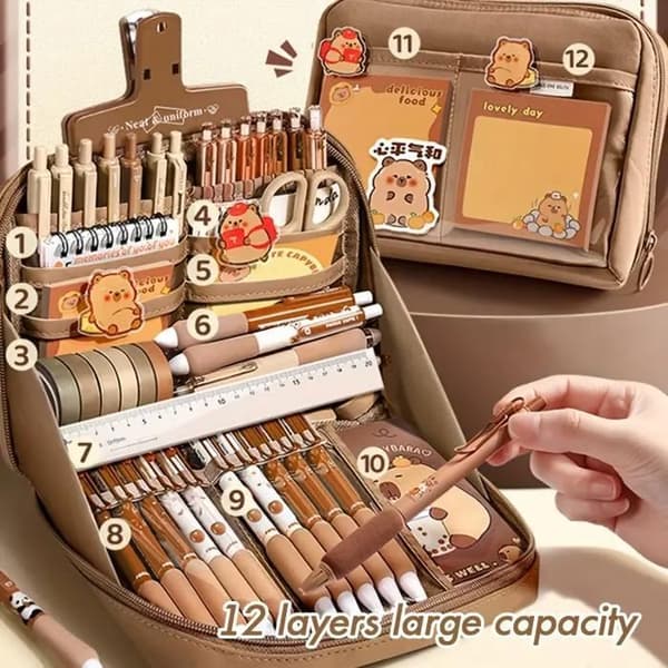 Kawaii Capybara Stationery Set: Includes Pens, Stickers, and Pencil Sharpener - Gift Box for Kids
