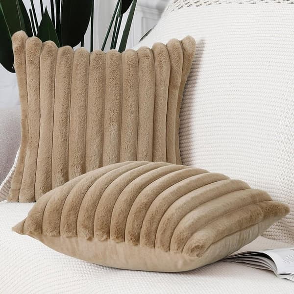 Fluffy Plush Pillowcase Set, 2 Pieces Brown, 45x45cm, Decorative