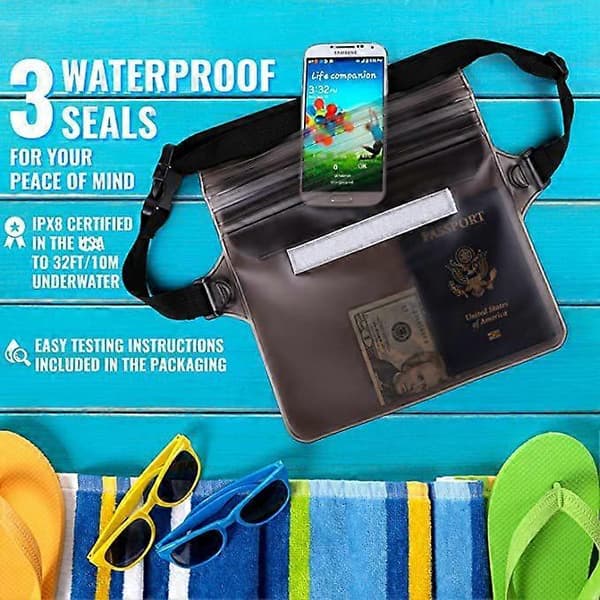 Waterproof Pouch with Waist Strap - 2 Pack Beach Accessories, Keep Phone and Valuables Safe for Boating, Swimming, Snorkeling