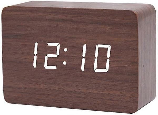 Trä LED Digital Väckarklocka Liten Stående Klocka med Datum- och Temperaturvisning