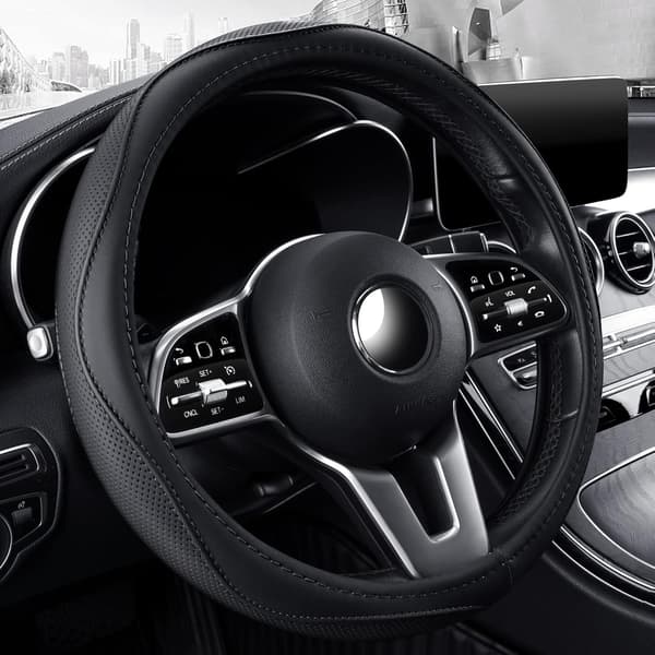 Microfiber Leather 15\" Universal Steering Wheel Cover, Elastic, Breathable, Tasteless, Black