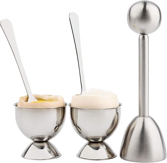 Myk hardkokt eggdeler Topper Sett Eggknekker med 2 kopper